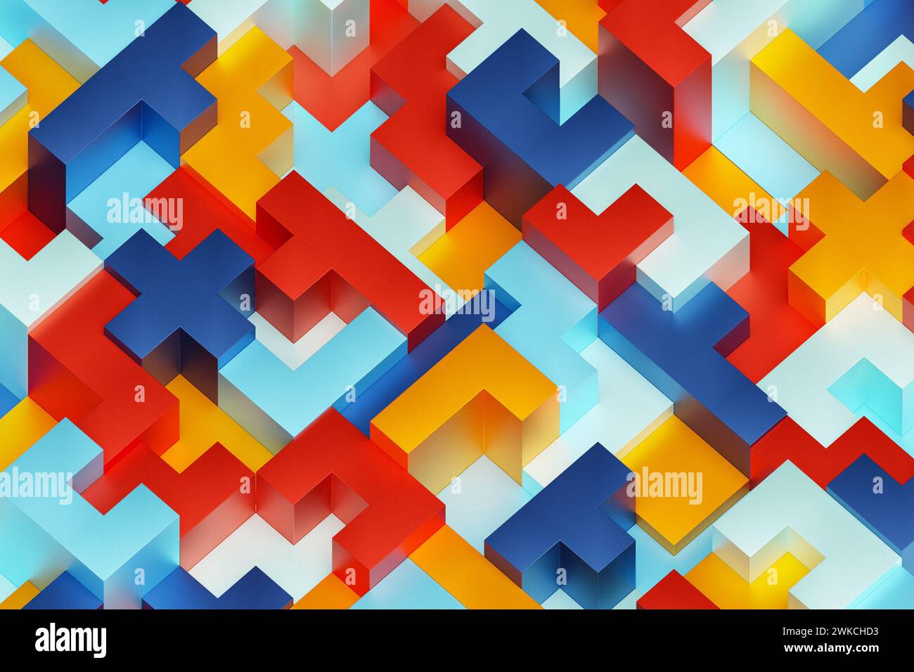 3D ilustración cubos de colores volumétricos. Patrón de paralelogramo. Tecnología de geometría de fondo de neón Foto de stock