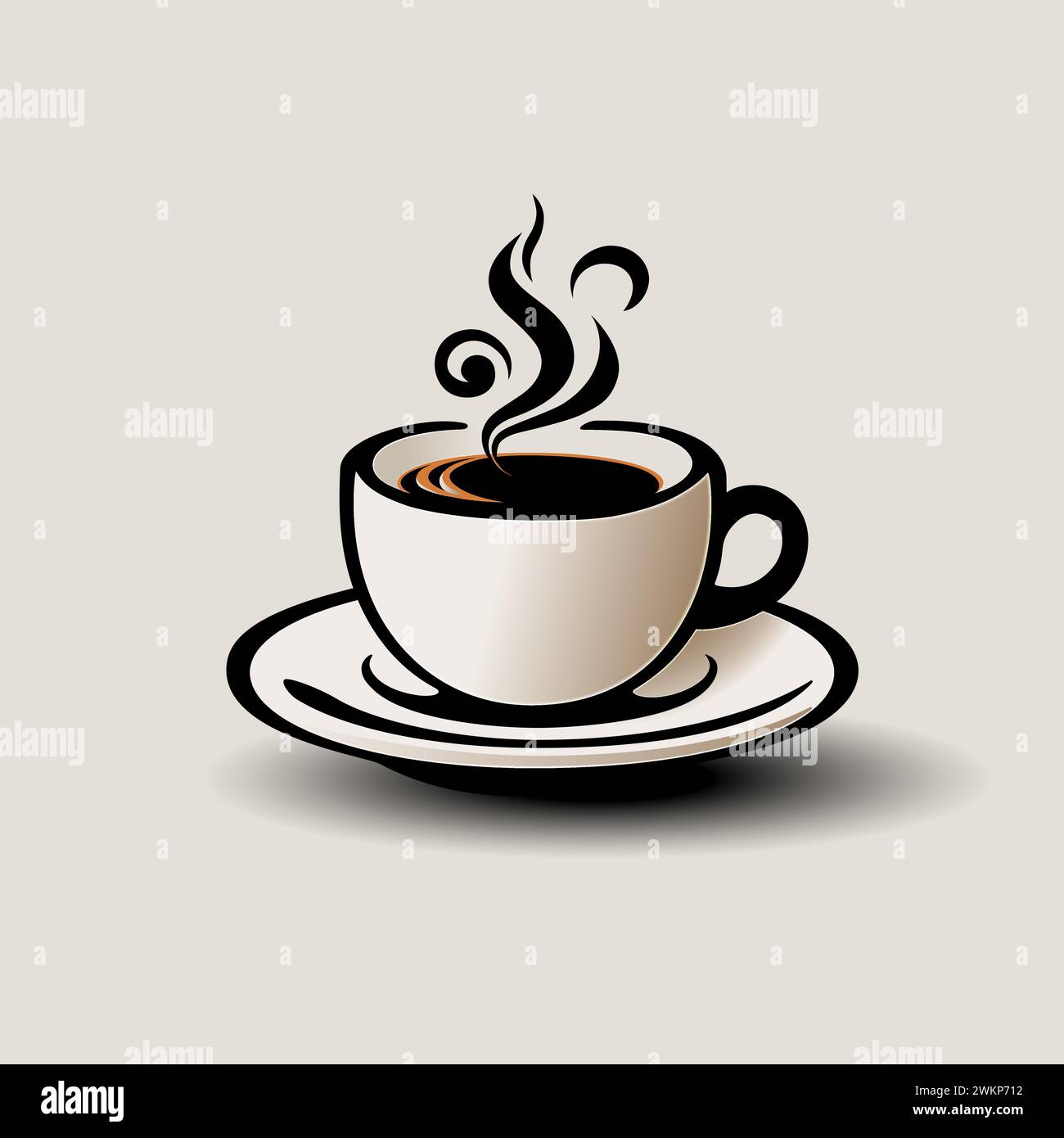 Taza de café vector logo con humo rizado Ilustración del Vector