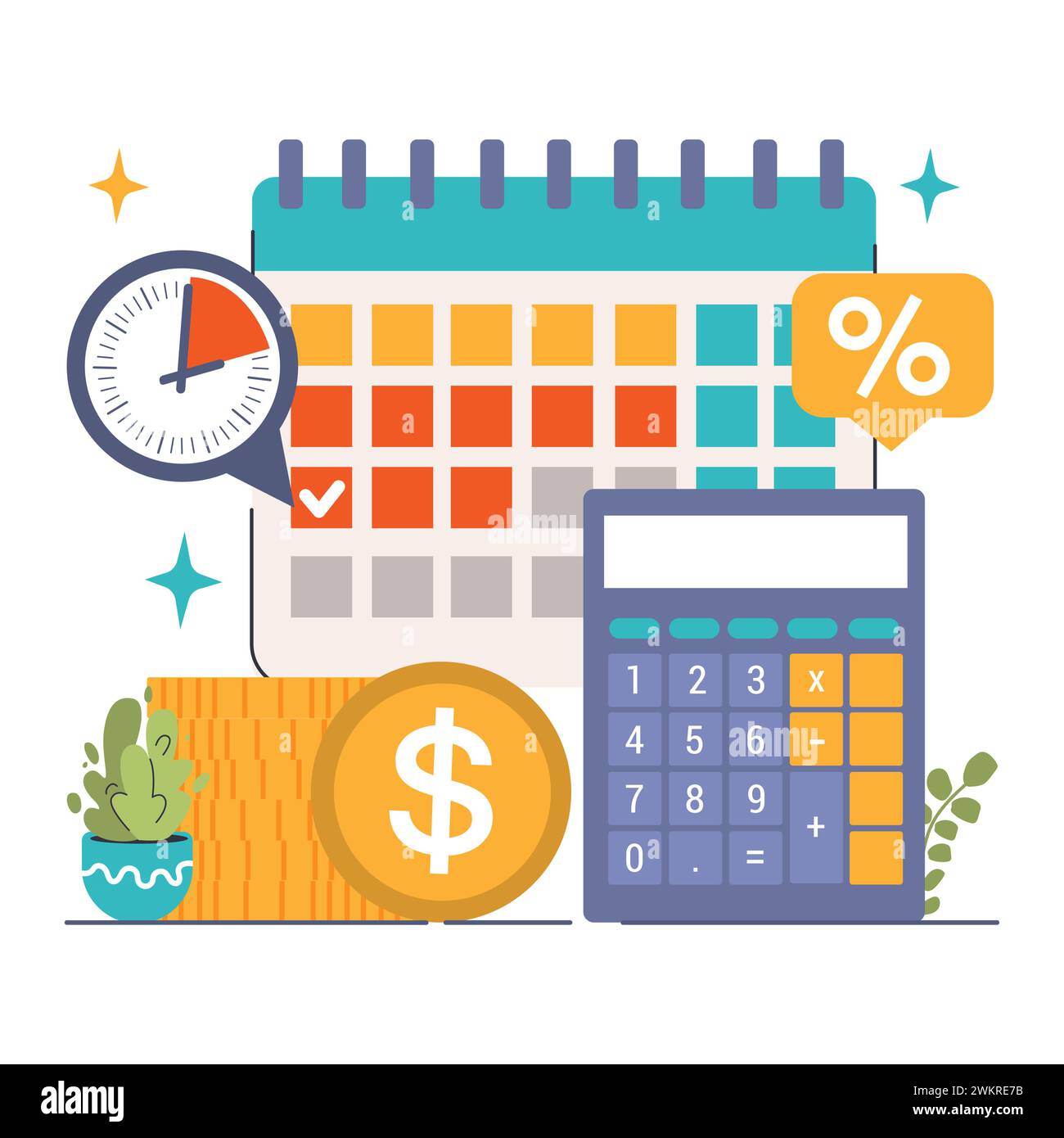 Concepto esencial de gestión de la deuda. El calendario y el reloj significan pagos oportunos 