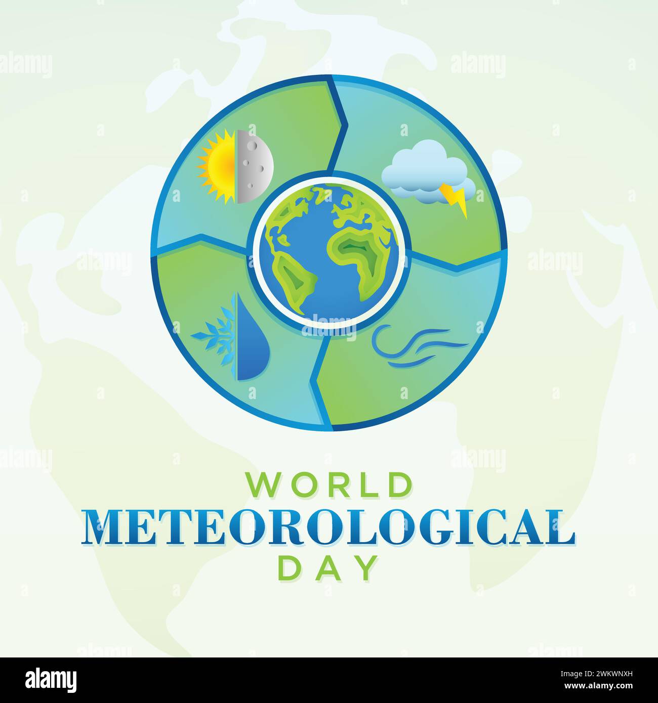 Día Meteorológico Mundial con la ciencia de la meteorología y la investigación del tiempo en estilo plano. Ilustración vectorial Ilustración del Vector
