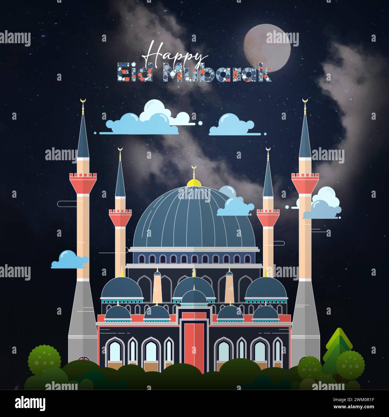 Feliz Eid Mubarak con Hagia Sophia Gran Mezquita Ilustración Ilustración del Vector