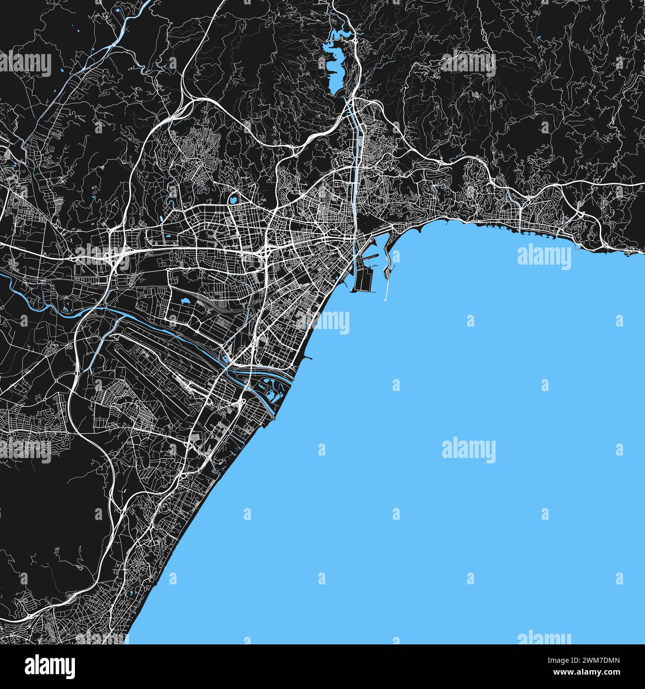 Mapa de la ciudad de Málaga, España Ilustración del Vector