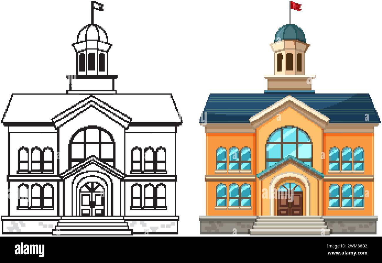 Dos ilustraciones vectoriales de edificios cívicos estilizados Ilustración del Vector