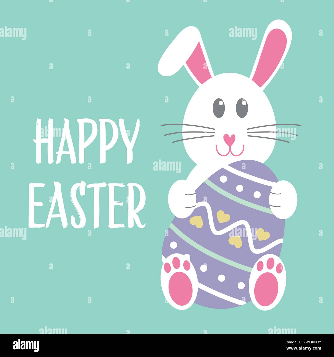 Conejito de Pascua lindo con huevo colorido. Ilustración de Pascua feliz. Dibujos animados mano dibujado conejo. Feliz tarjeta de felicitación de Pascua Ilustración del Vector