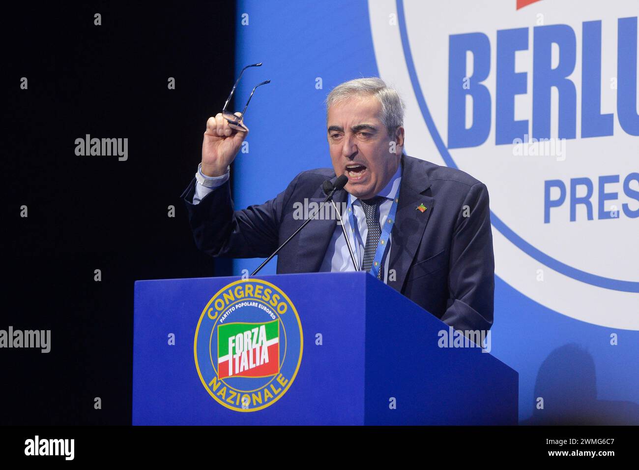 Italia, Roma, 24 de febrero de 2024 : Congreso Nacional de Forza Italia, en la foto Maurizio Gasparri Foto © Stefano Carofei/Sintesi/Alamy Stock Photo Foto de stock