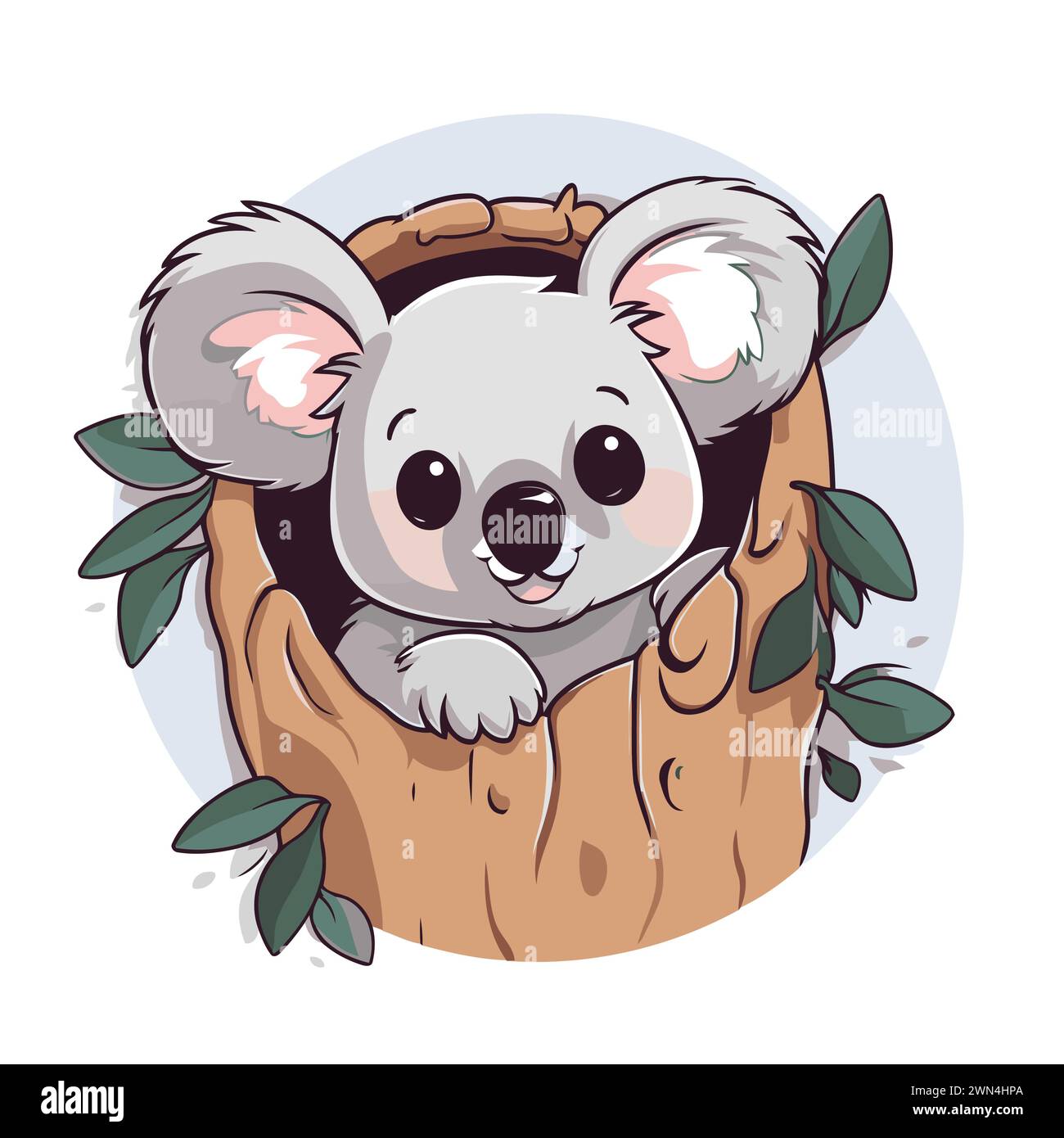 Koala lindo en el hueco de un árbol. Ilustración vectorial. Ilustración del Vector