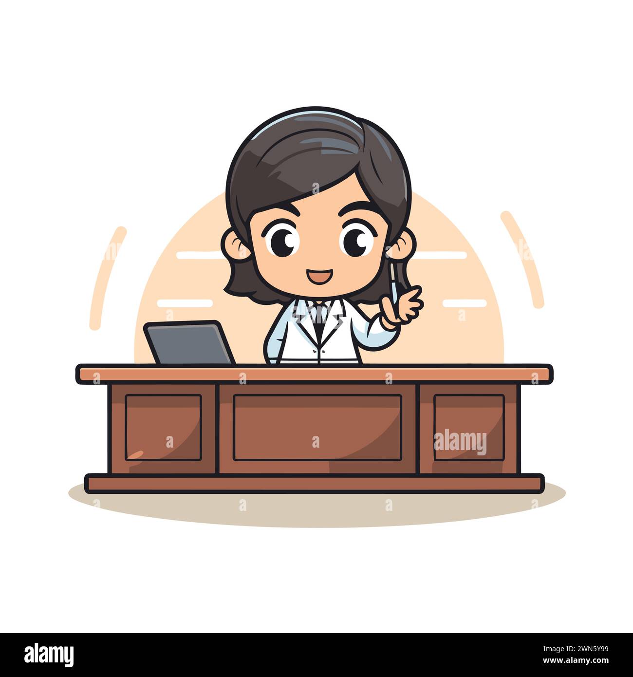 Médico femenino sentado en el escritorio y dando pulgares para arriba  ilustración vectorial de personaje de dibujos animados Imagen Vector de  stock - Alamy