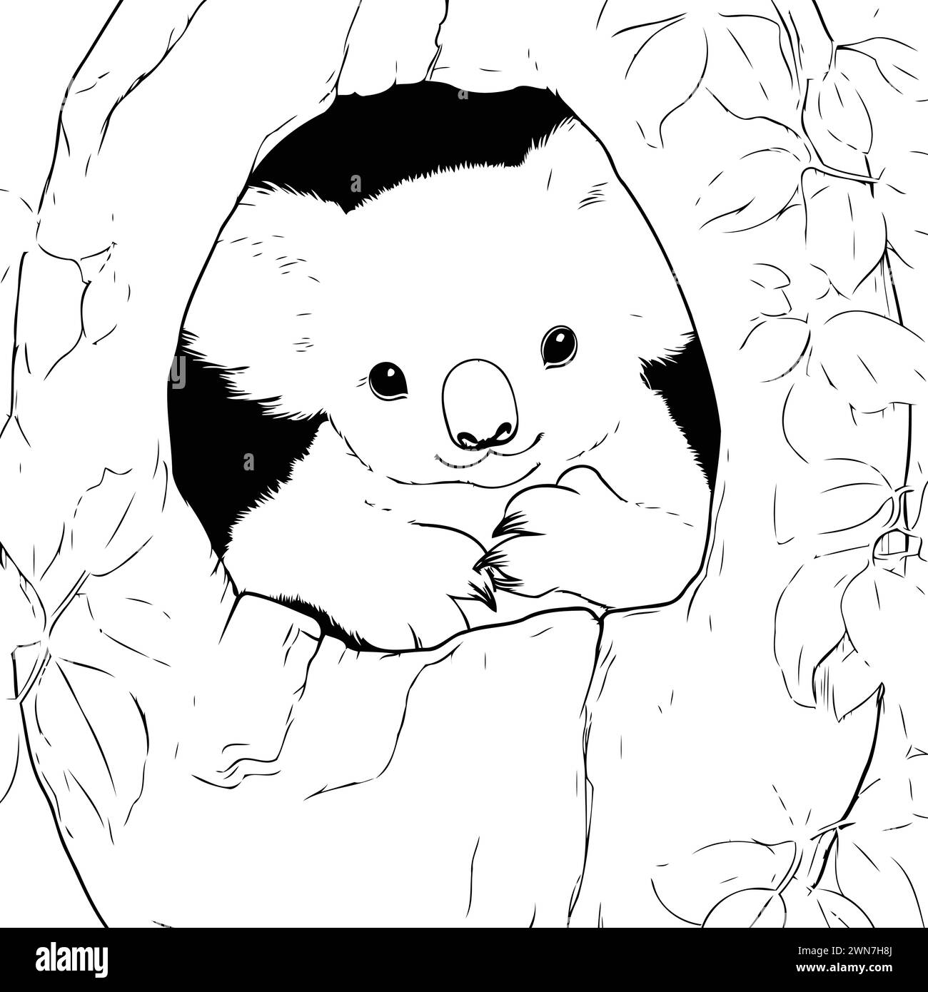 Koala en el hueco de un árbol. boceto para su diseño Ilustración del Vector