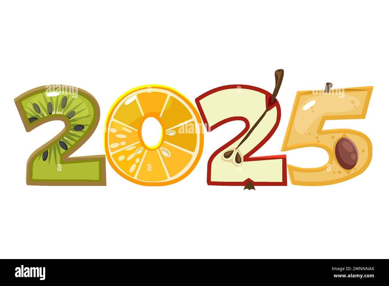 Fruit 2025 para diseño de calendario. Dibujos animados 2025 de Fruit