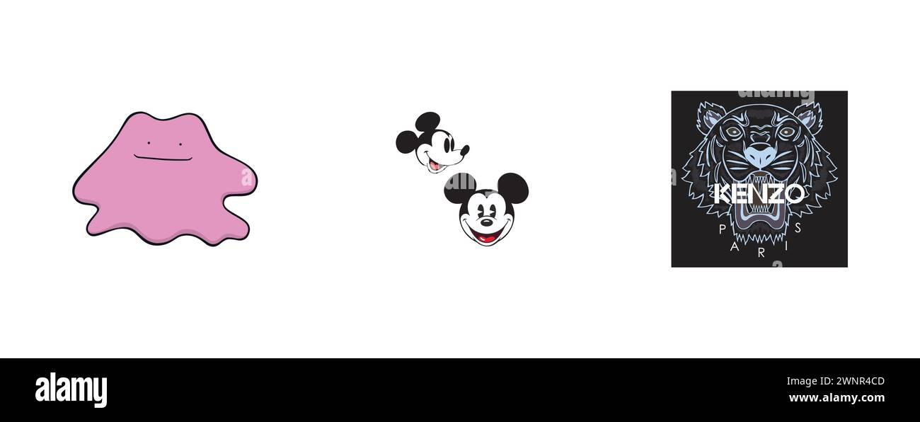 Classic Mickey Heads, KENZO PARIS, Ditto. Arte más popular y diseño de la colección de logotipos. Ilustración del Vector