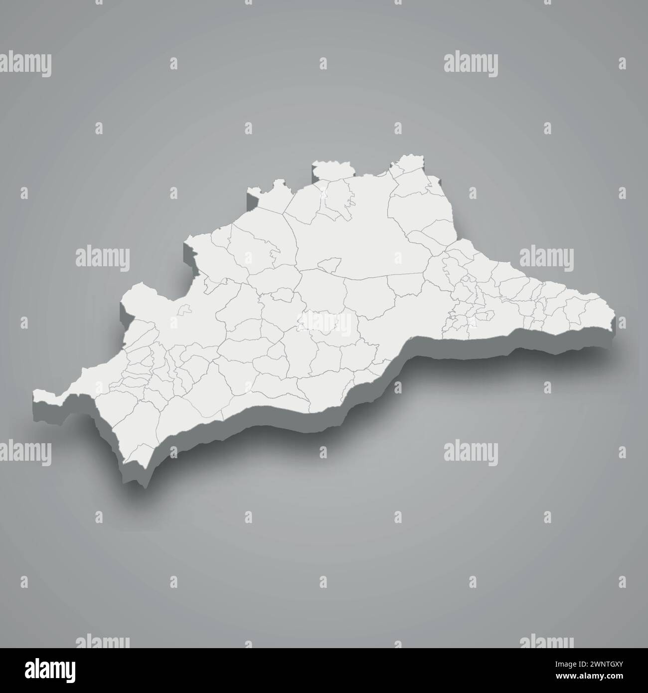 Mapa isométrico 3d de Málaga es una provincia de España con fronteras con municipios Ilustración del Vector