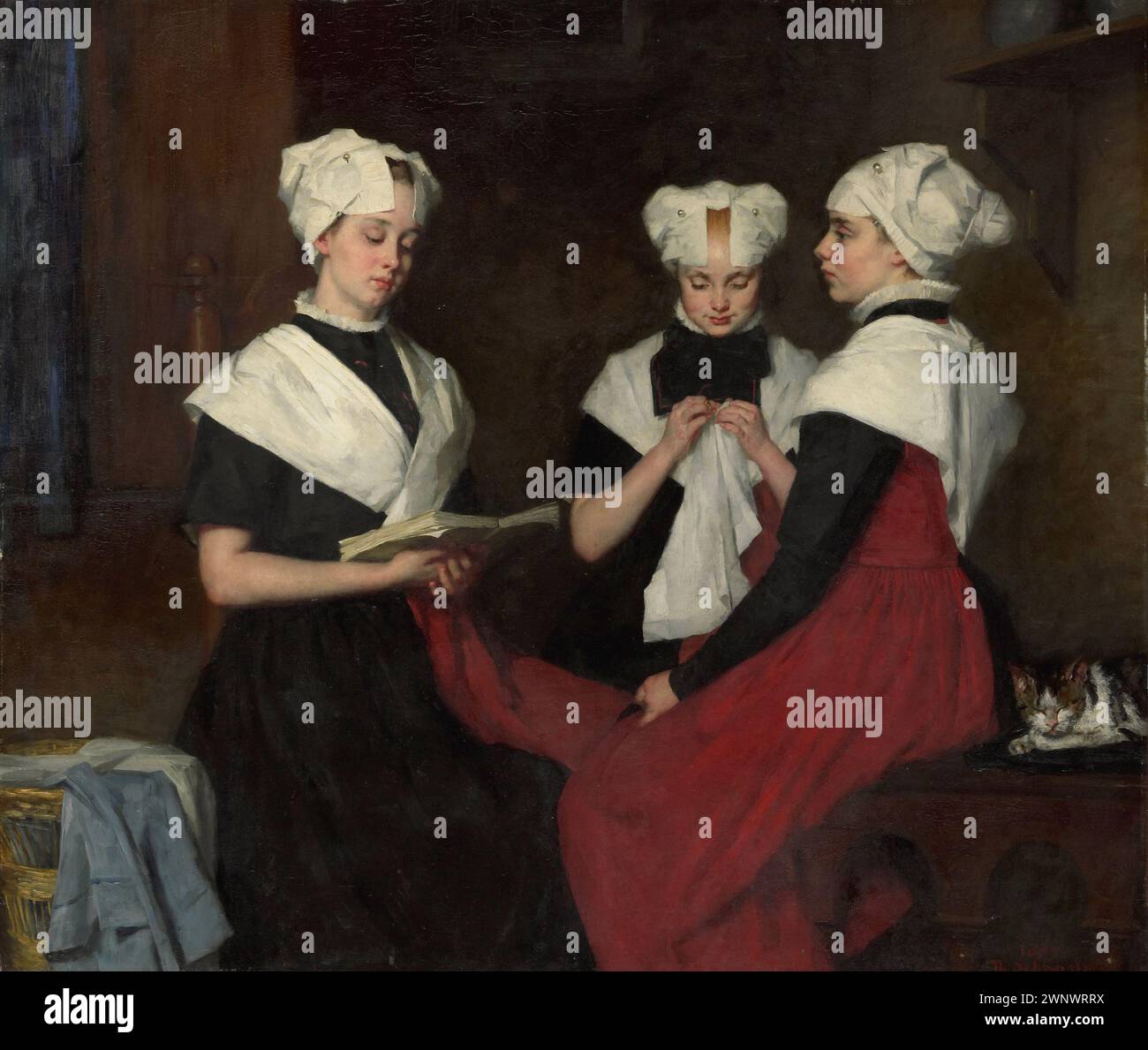 Therese Schwartze - Tres chicas del orfanato de Ámsterdam [1885] [Óleo sobre lienzo, 81,5 x 96 cm] Foto de stock