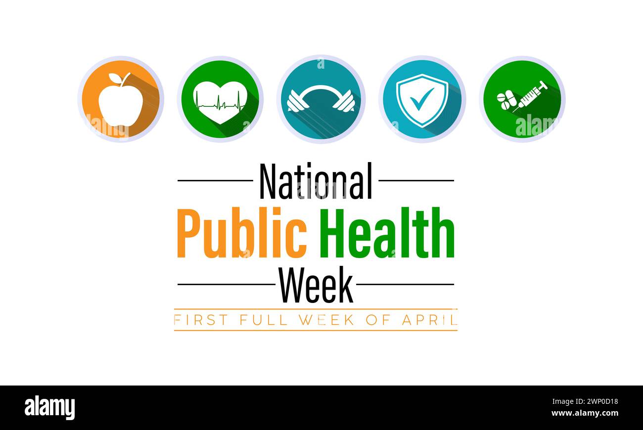 Semana Nacional de Salud Pública observada todos los años del 1 de abril al 7 de abril, banner vectorial, folleto, cartel y diseño de plantilla social medial. Ilustración del Vector