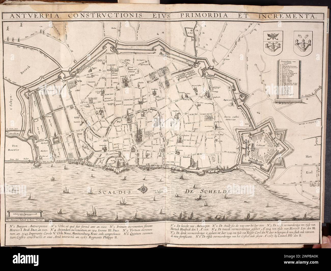 Antverpia, Constructionis eius Primordia et Increment [en: Bélgica, sive Germania inferior]; Visscher, Nicolaes III (1649-1702), Verbiest, Pieter (1605 -1693); 1642 (1642-00-00-1642-00);Amberes (Bélgica), Bélgica, Flandes, colección de Łohojska - colección, Sociedad para el Fomento de las Bellas Artes (Varsovia - 1860-1940) - colección, Tyszkiewicz (familia), Tyszkiewicz, Konstanty (1806-1868), Tyszkiewicz, Konstanty (1806-1868 ) - colecciones, regalo (procedencia), escudos de armas, escudos de armas de la ciudad, ciudades, planes de la ciudad Foto de stock