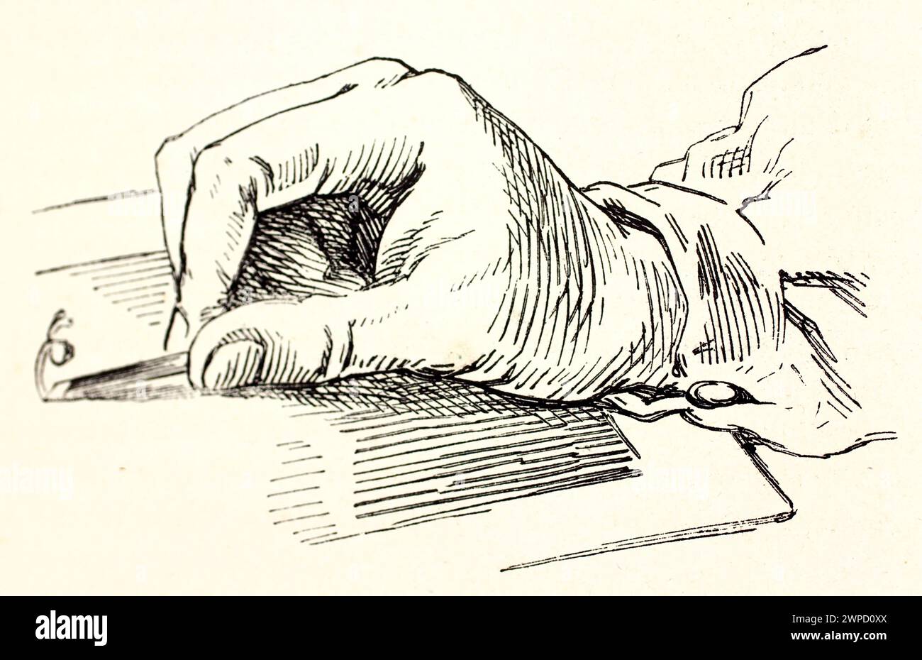 Vieja ilustración que muestra el trabajo de burin. Por autor desconocido, publicado en Magasin pittoresque, París, 1852 Foto de stock