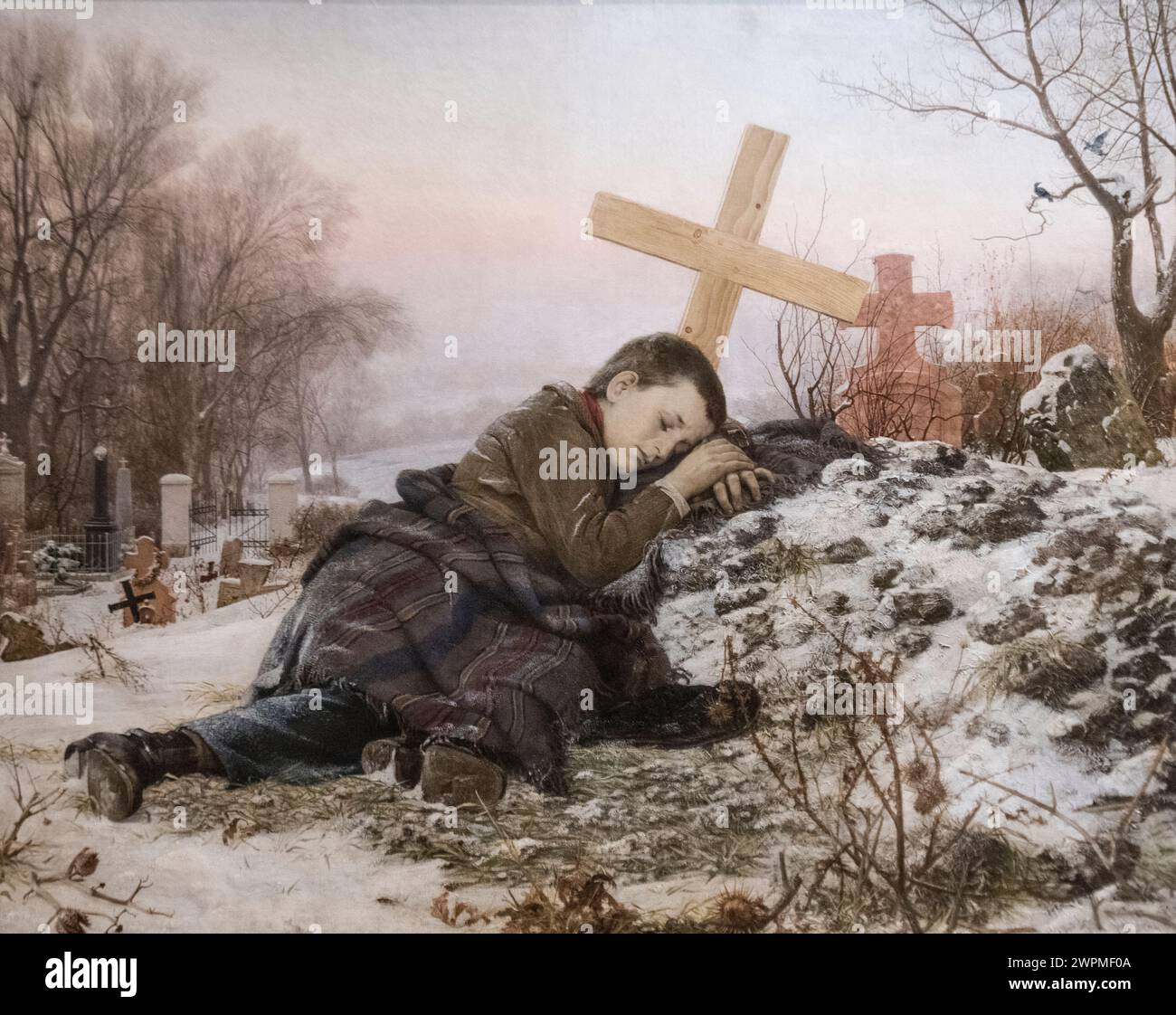 Uros Predic: 'Un huérfano en la tumba de su madre' (1888) Foto de stock