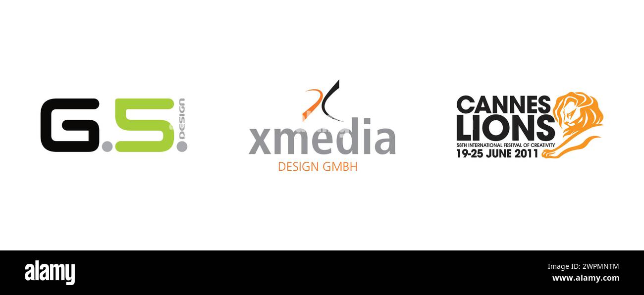 Xmedia, Cannes Lions, G5 Design. Editorial vector logo colección. Ilustración del Vector