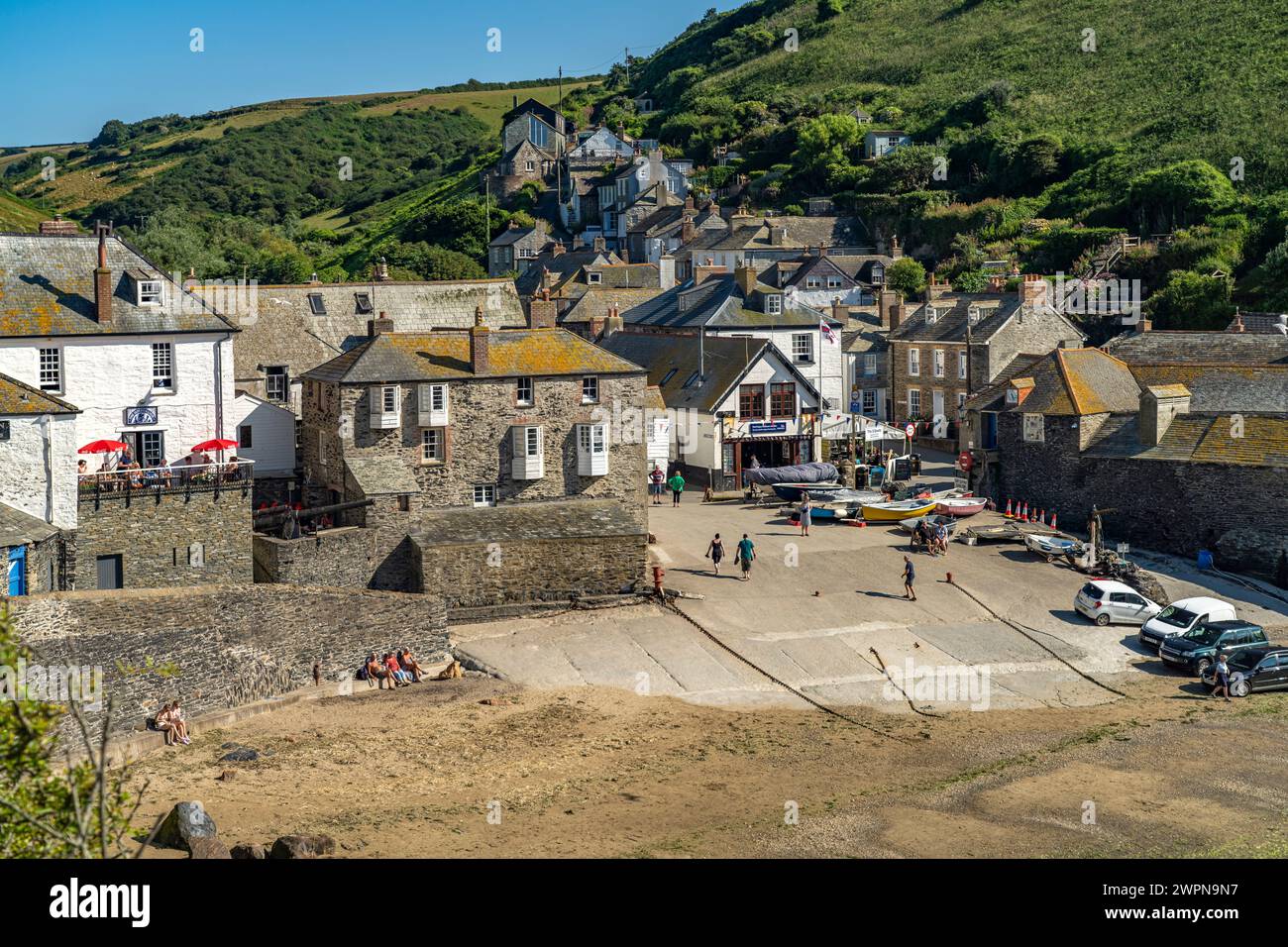 Vista de la ciudad Port Isaac, Cornualles, Inglaterra, Gran Bretaña, Europa Foto de stock