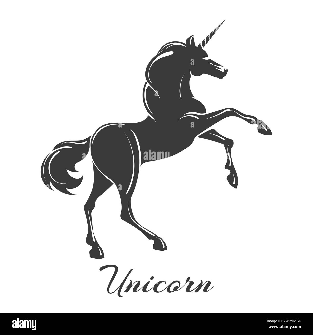 Emblema de unicornio mitológico aislado sobre fondo blanco ilustración vectorial. NoAI fue utilizado. Ilustración del Vector