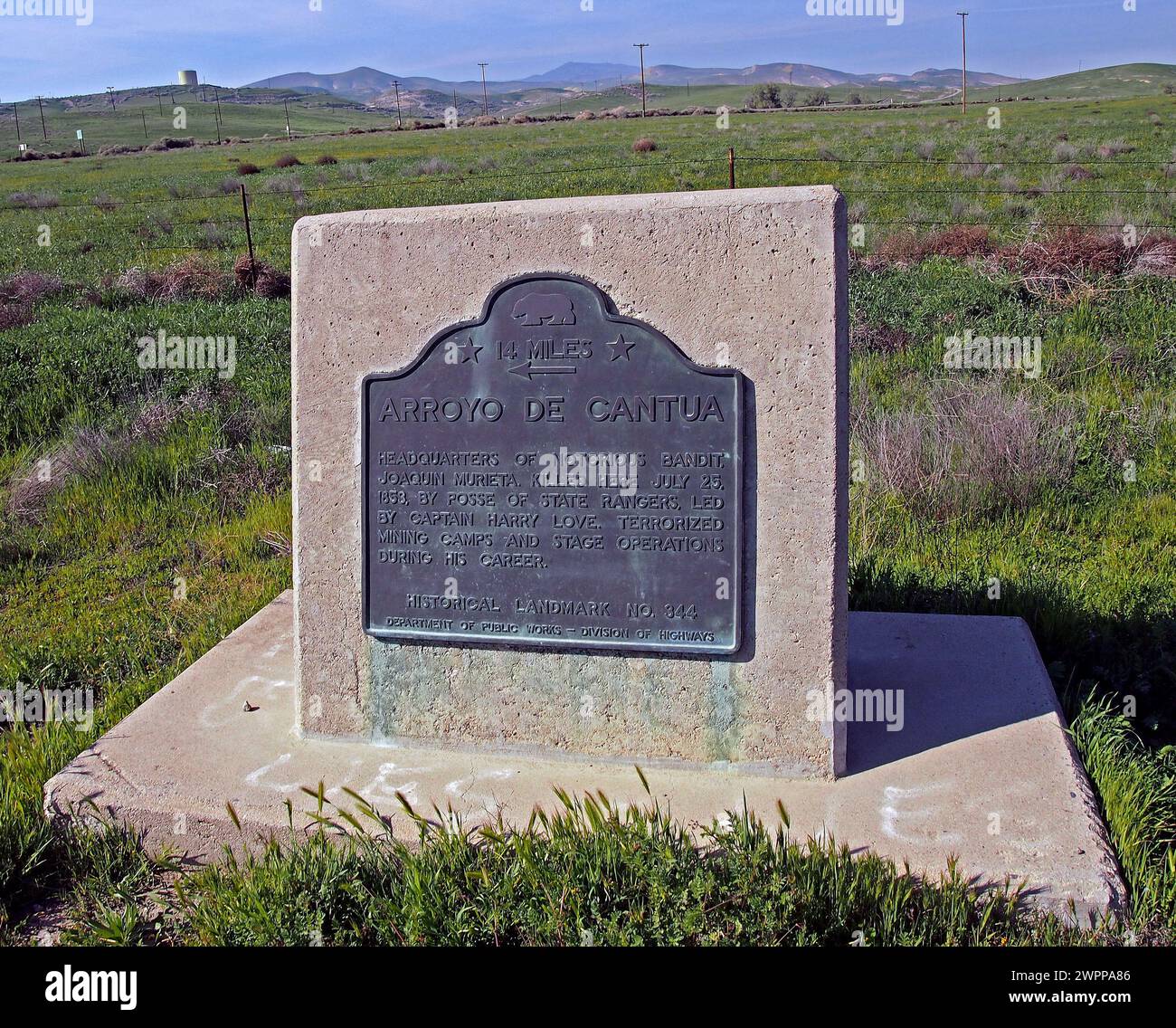 Marcador histórico Arroyo de Cantua en Coalinga, California Foto de stock