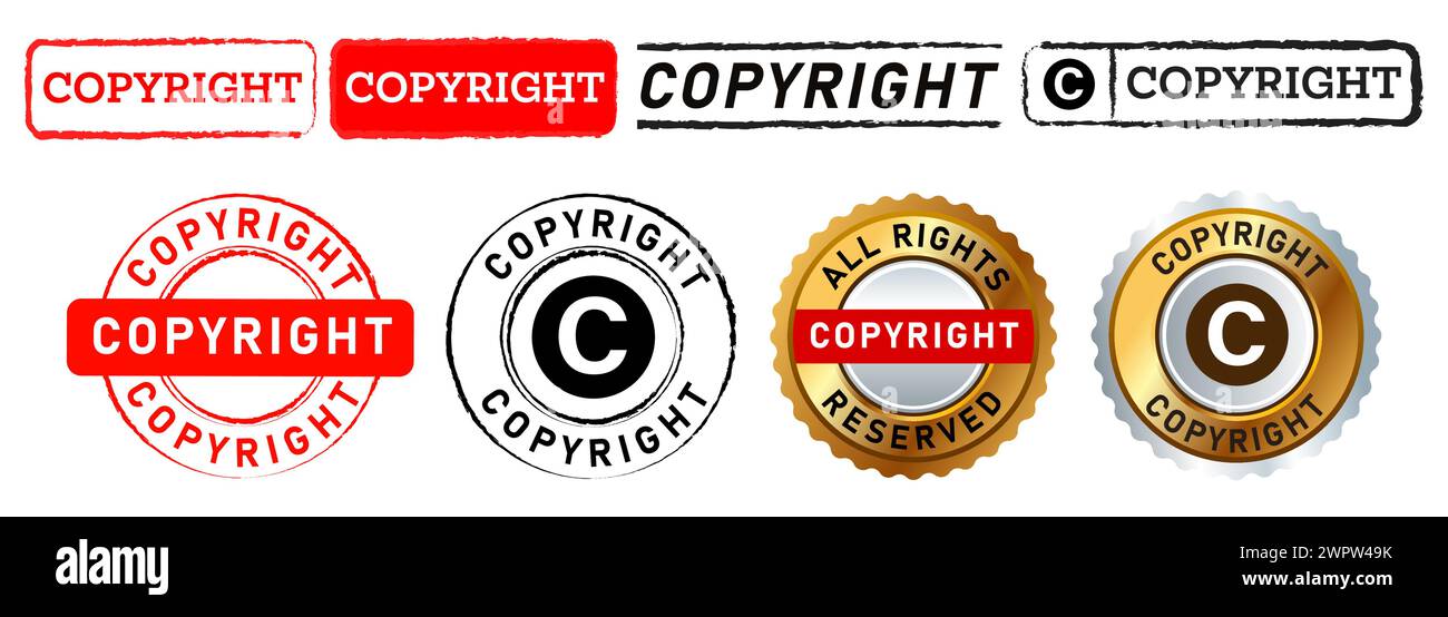 rectángulo de derechos de autor y sello de círculo etiqueta etiqueta etiqueta etiqueta signo para la propiedad de la patente de licencia Ilustración del Vector