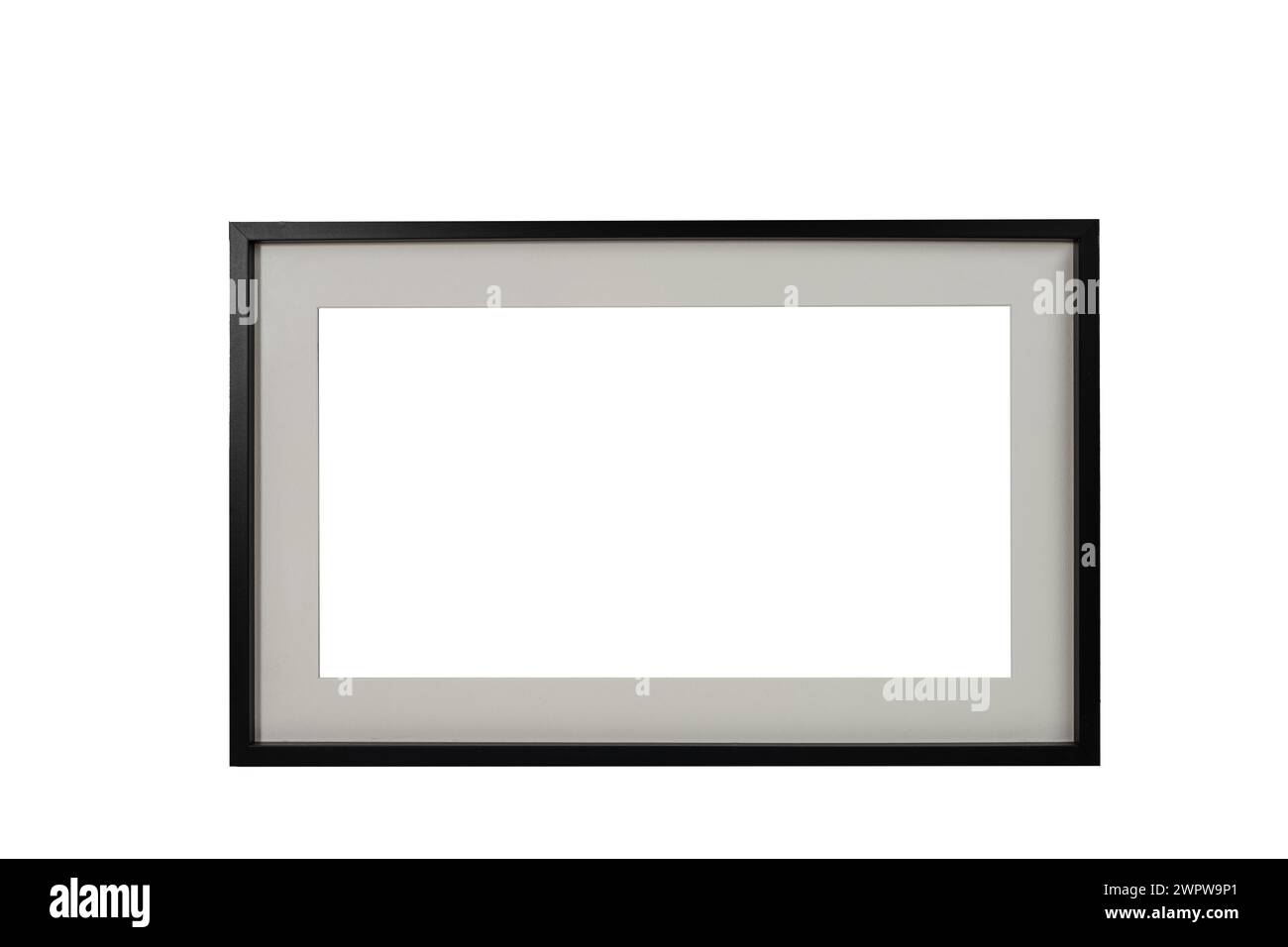 un marco negro vacío con un pase blanco partout y sobre un fondo transparente Foto de stock