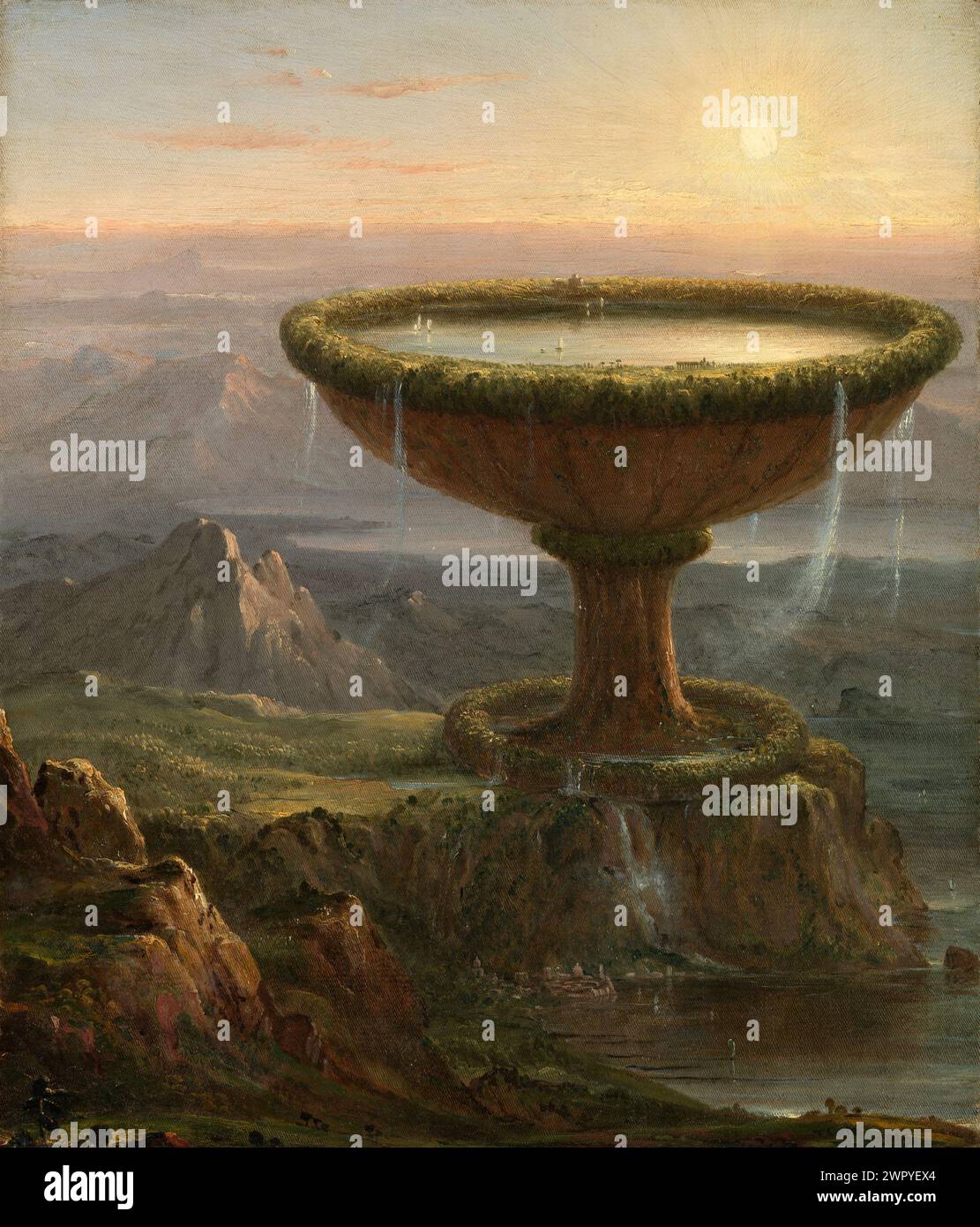 Pintura al óleo del artista estadounidense Thomas Cole, fundador de la Escuela de Arte del Río Hudson, The Titan's Goblet Ca. 1833 Foto de stock