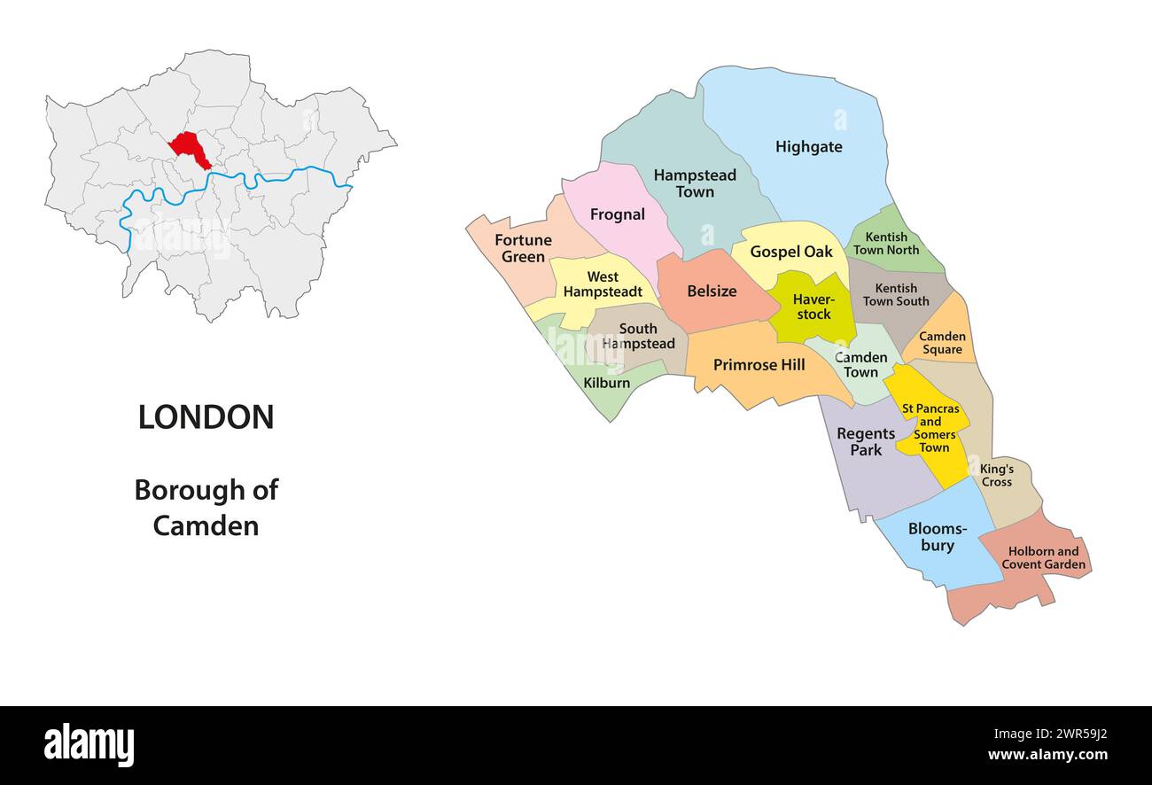 Mapa vectorial Camden Wards, Londres, Reino Unido Foto de stock