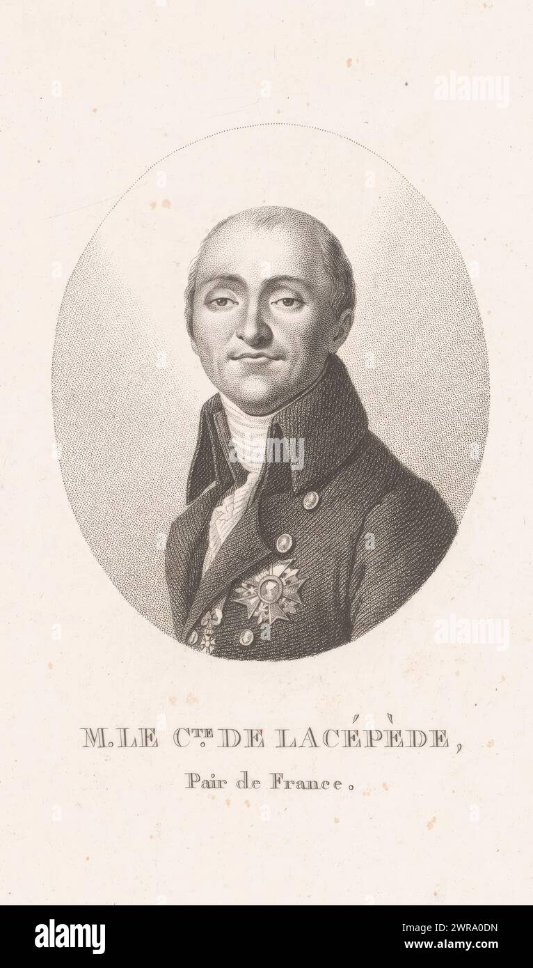 Retrato de Bernard Germain de Lacépède, impresor: Ambroise Tardieu, (atribuido a), impresor: Charles Aimé Forestier, (posiblemente), París, 1820 - 1821, papel, grabado, altura 226 mm x ancho 140 mm, impresión Foto de stock