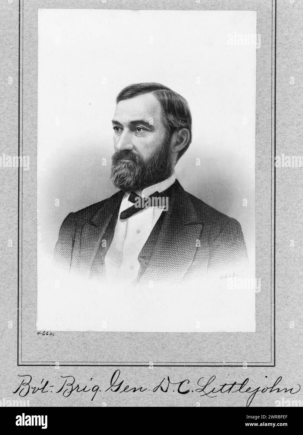 Por supuesto que no Brig. General D.C. Littlejohn, retrato de cabeza y hombros, mirando a la izquierda, entre 1861 y 1865?, Littlejohn, DeWitt C., (DeWitt Clinton), grabados, 1860-1870., Fotografías de retrato, 1860-1870, grabados, 1860-1870, 1 impresión: grabado Foto de stock