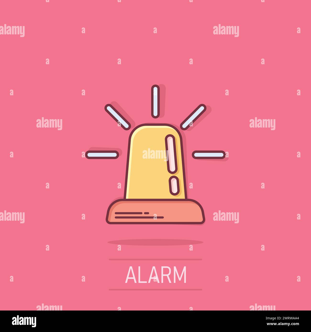 Icono de alarma de emergencia en estilo cómic. Ilustración de vector de dibujos animados de la lámpara de alerta sobre fondo aislado. Concepto de negocio de signo de urgencia policial Ilustración del Vector