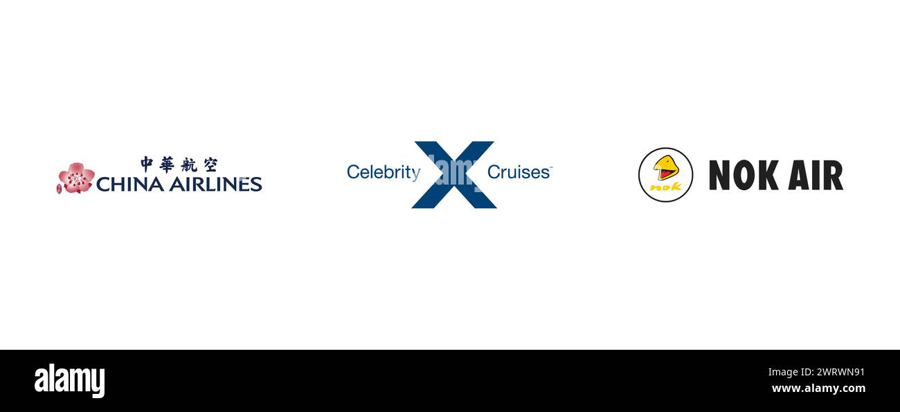 NOK Air, China Airlines, Celebrity Cruises. Vector marca logo colección. Ilustración del Vector