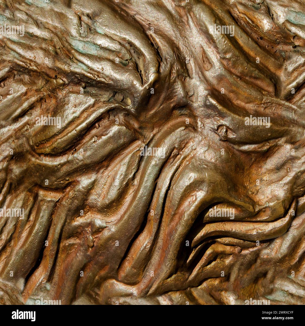 Foto de textura sin fisuras de bronce o patrón de pelo de estatua de cobre. Foto de stock