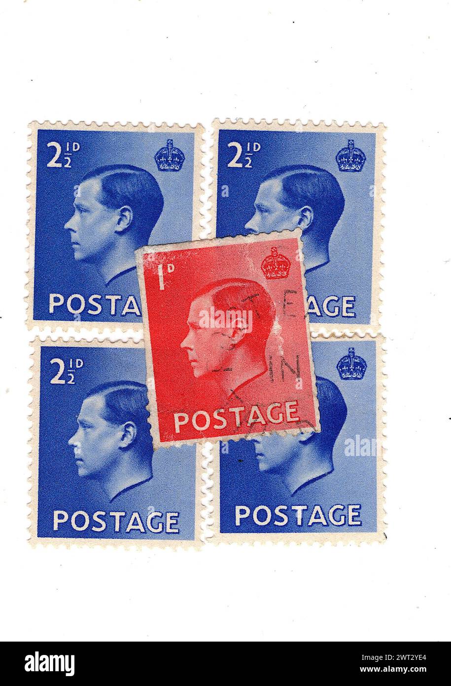 Vintage Rey Eduardo VIII sellos postales de Gran Bretaña aislados sobre un fondo blanco. Foto de stock