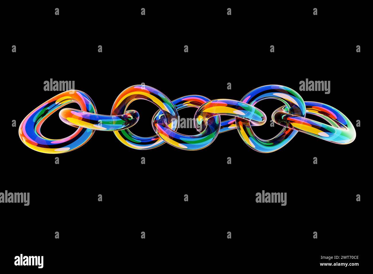 ilustración 3d de cadenas coloridas. Conjunto de cadenas sobre un fondo negro. Patrón geométrico. Tecnología de fondo de geometría Foto de stock