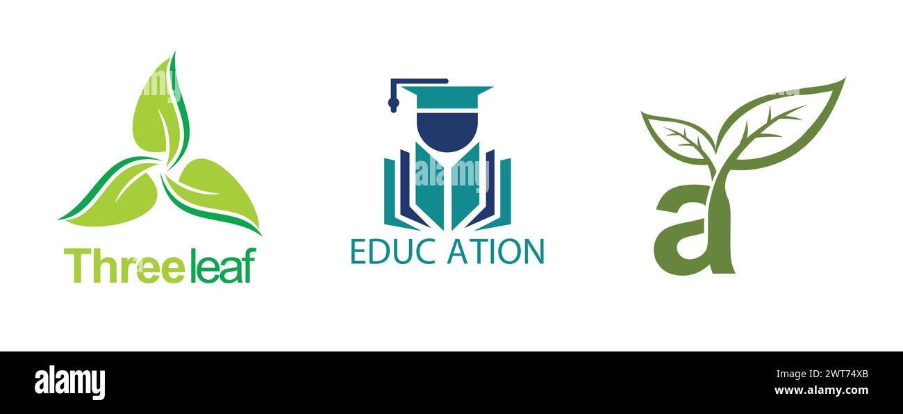 Inicial A, círculo orgánico de hoja verde, Educación. Editorial vector logo colección. Ilustración del Vector
