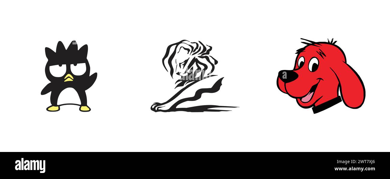 Cannes Lions, Clifford el perro rojo, Badtz Maru. Editorial vector logo colección. Ilustración del Vector