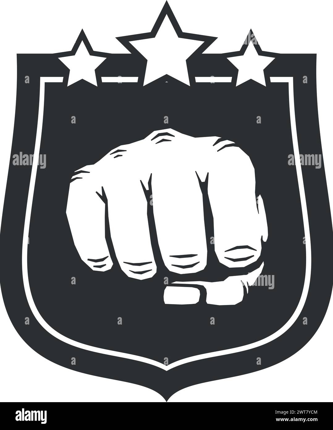 Puño golpe emblema negro. Logo del club de lucha Ilustración del Vector