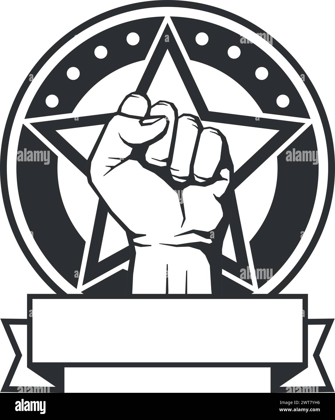 Símbolo de fuerza. Poderoso puño humano levantando emblema Ilustración del Vector