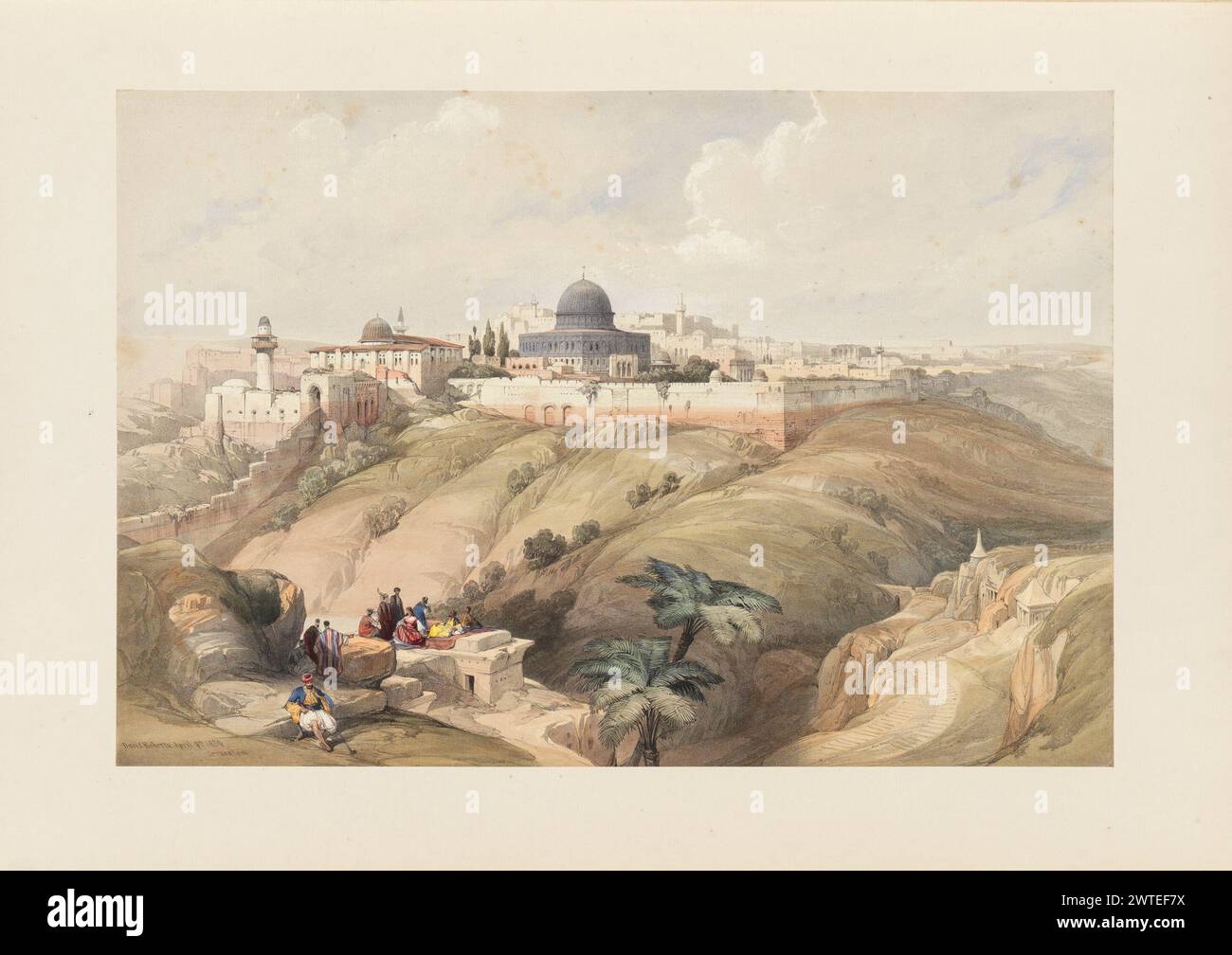 Vista de la ciudad de Jerusalén. Litografía vintage. Imágenes del artista escocés David Roberts, alrededor de los años 1850 Foto de stock