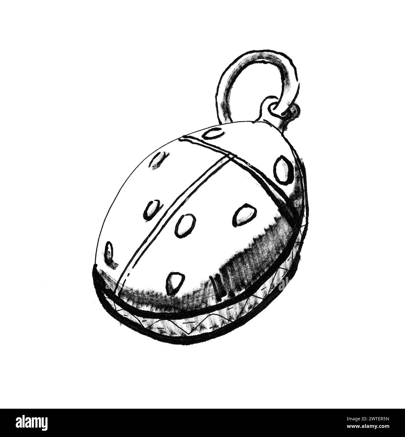 boceto de colgante en forma de mariquita dibujado a mano en rotulador negro sobre papel blanco Foto de stock