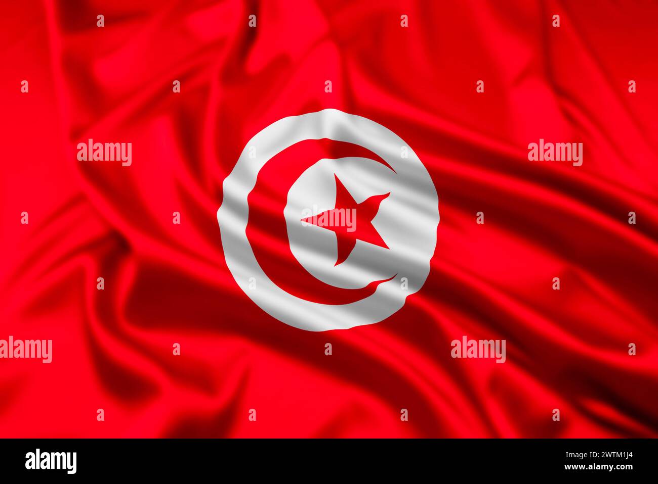 La Bandera de la República de Túnez, con efecto ondulante Foto de stock