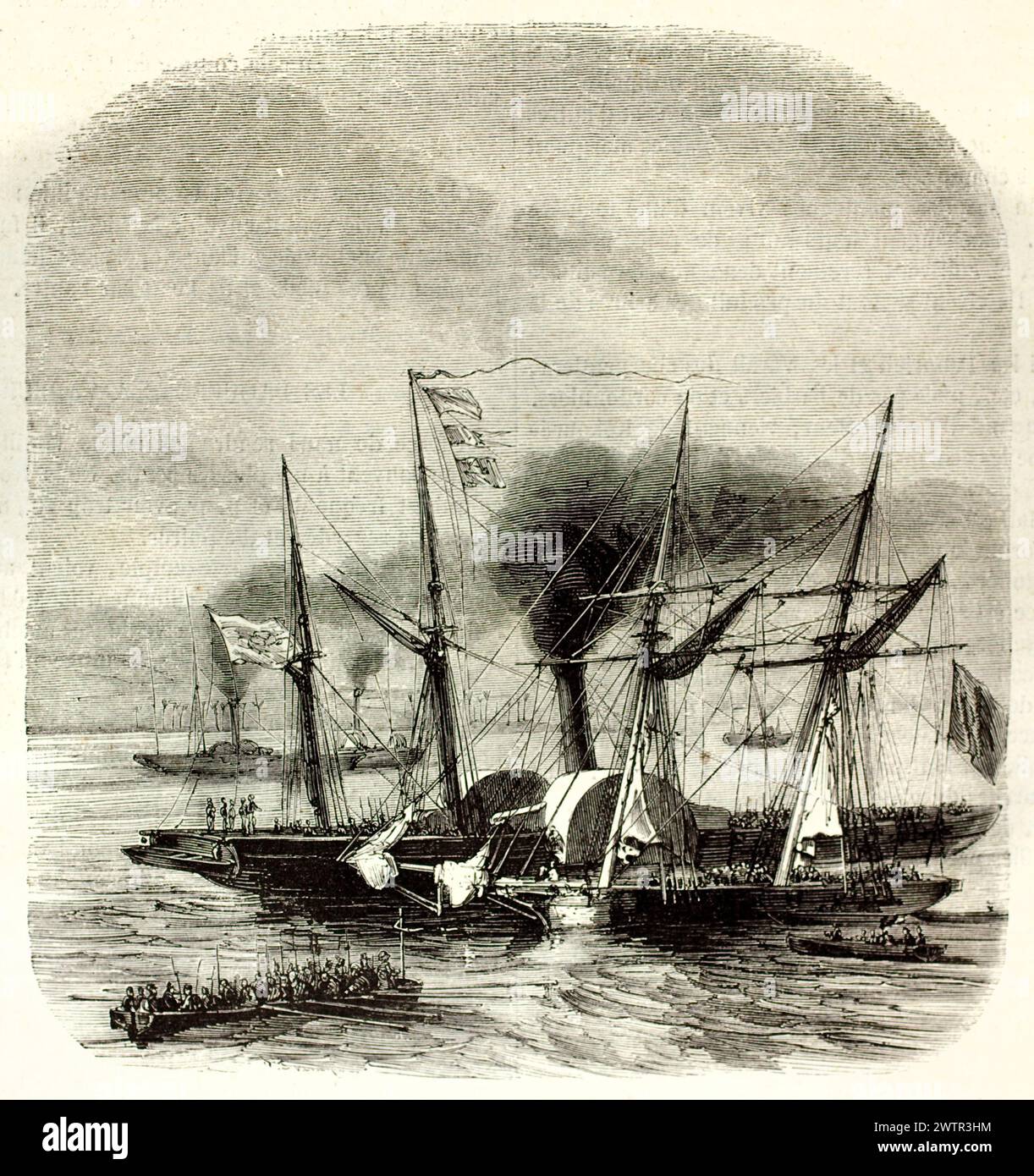 Vieja ilustración grabada de vapores mediterráneos. Por autor desconocido, publicado en Magasin pittoresque, París, 1852. Foto de stock
