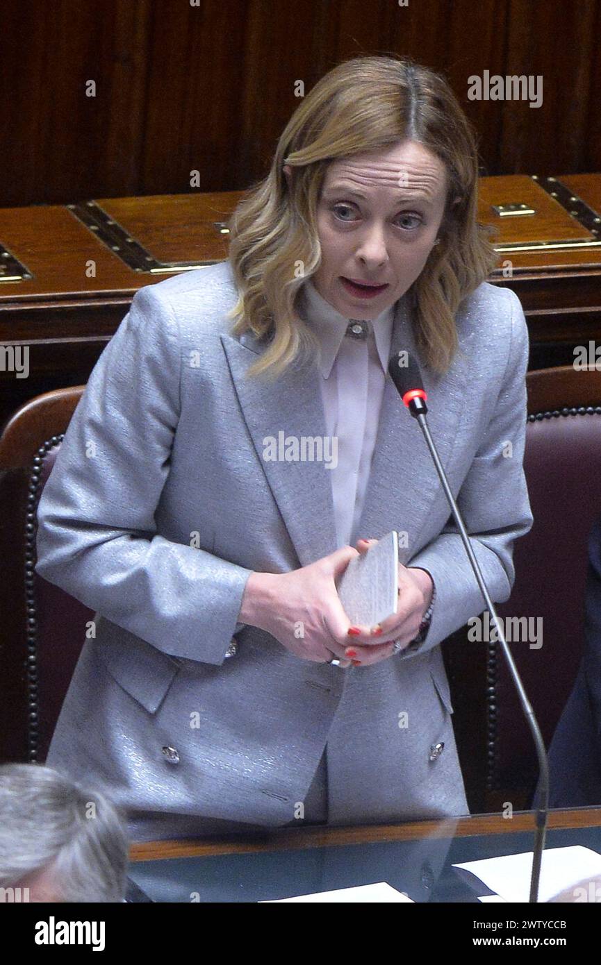 Italia, Roma, 20 de marzo de 2024: Giorgia Meloni, Presidenta del Consejo de Ministros, en la Cámara de Diputados hace sus comunicaciones con vistas al Consejo Europeo. Foto © Stefano Carofei/Sintesi/Alamy Live News Foto de stock