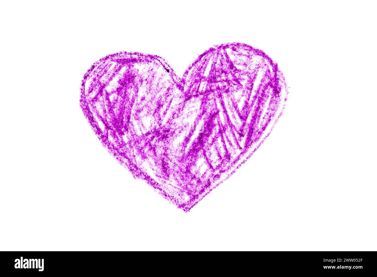 Una foto de un corazón púrpura dibujado a lápiz. Foto de stock