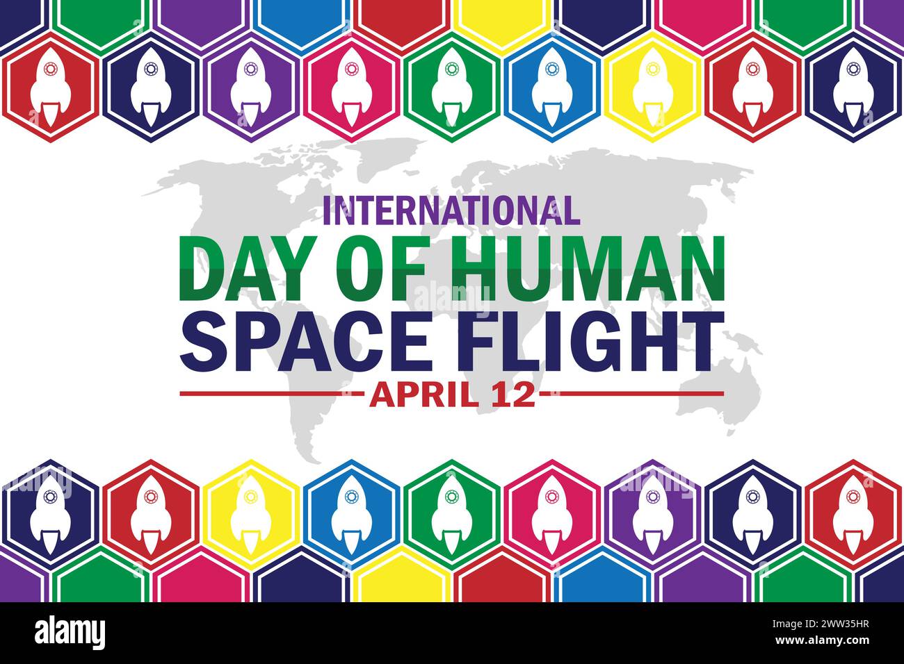 Fondo de pantalla del Día Internacional del Vuelo Espacial Humano con tipografía. Día Internacional del Vuelo Espacial Humano, fondo Ilustración del Vector