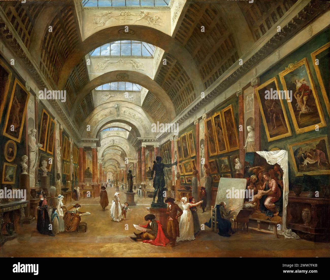 Restauración de la Grande Galerie del Louvre, 1796. A la derecha, Robert pintando. Lienzo, 112, 4 x 143 cm RF 1975-10 , Robert, Hubert Foto de stock