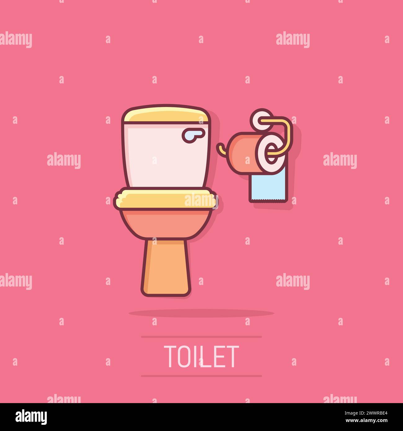 Icono de váter en estilo cómic. Ilustración de vectores de dibujos animados de higiene sobre fondo aislado. WC baño efecto salpicadura señal concepto de negocio. Ilustración del Vector