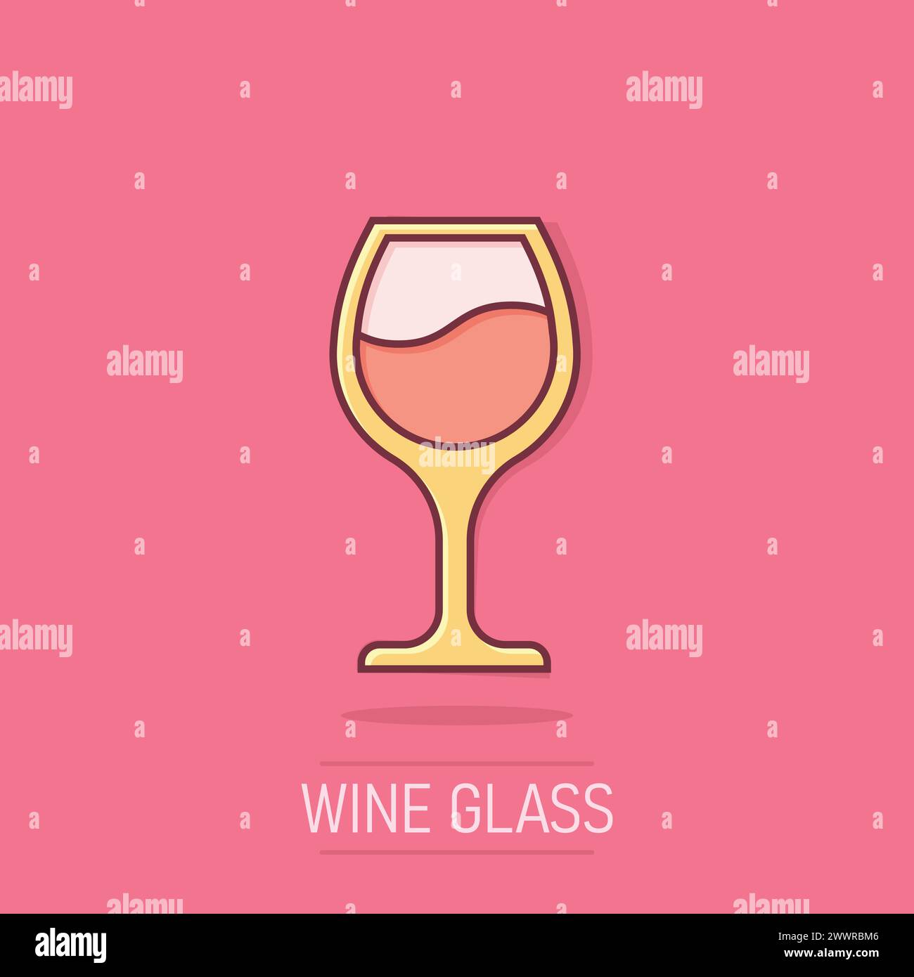 Icono de copa de vino en estilo cómic. Ilustración vectorial de copas de champán sobre fondo aislado. Cóctel bebida efecto salpicaduras signo de negocios conc Ilustración del Vector