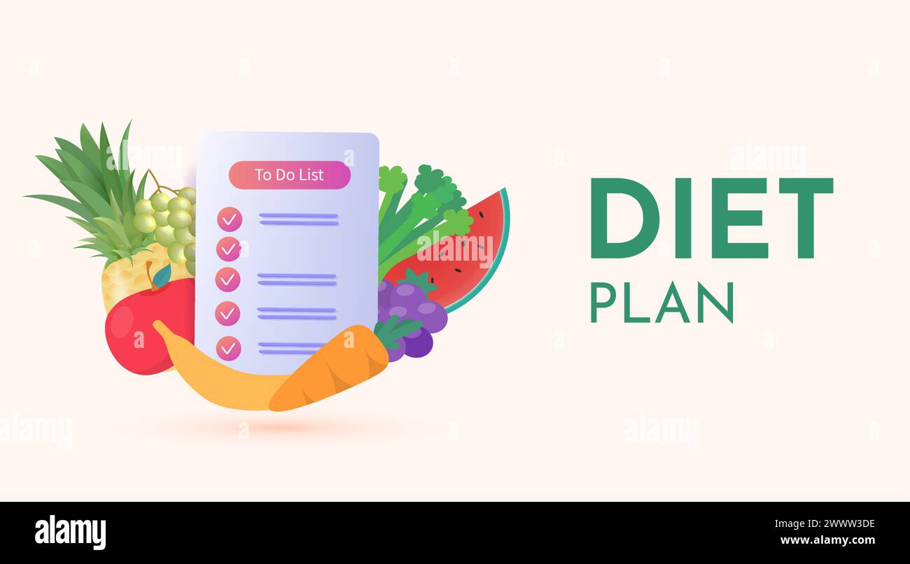 Plan de dieta con ilustración vectorial de alimentos saludables Ilustración del Vector